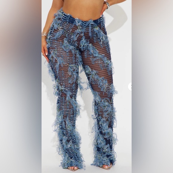 Stylish Blue Distressed Fringe Pants - Picture 3 of 3